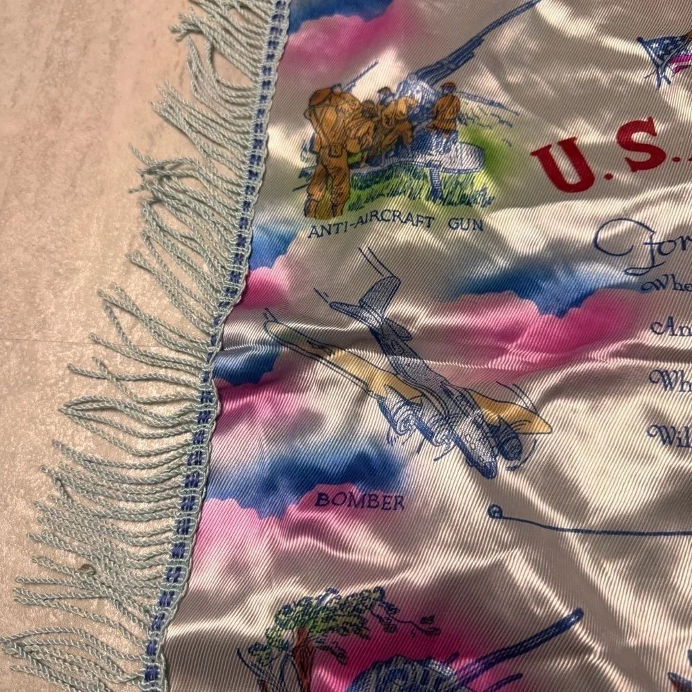 Vintage US Army satin fringe pillow case WWII souvenir pillow cases